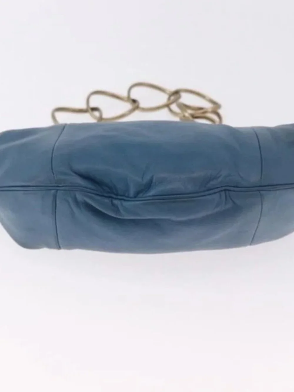 CHANEL Chain Shoulder Bag Lamb Skin Blue Gold CC Auth 185410SAM